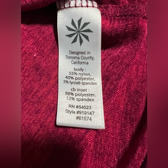 Athleta Saturnalia Short Sleeve Athletic T Shirt Fitted Stretch burgundy XXS - Picture 6 of 6